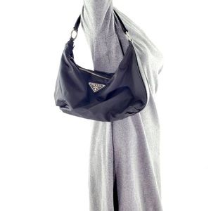 Authentic PRADA Black Sacca Tessuto Nylon City Hobo Shoulder Bag